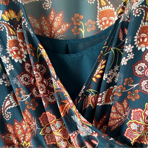 Maeve Anthropologie Apulia Pleated Midi Knee Length Dress Long Sleeve Floral XS - Picture 6 of 15